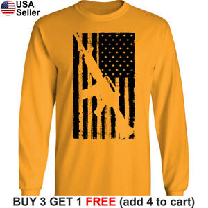 AR15 American Flag Long T-Shirt M4 USA Assault Rifle AR 15 M16 2nd Amendment 2a