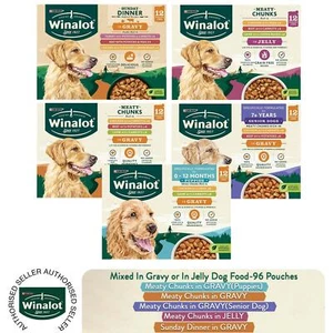 96 x 100g Winalot WetDog Karma Mięsiste kawałki Dorosły, Senior, Szczeniak Mieszany w galaretce - Zdjęcie 1 z 46
