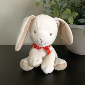 Carters Prestige Plush BUNNY Cream Tan Bean Bag Stuffed Animal EASTER Red Bow 5" - Picture 1 of 8