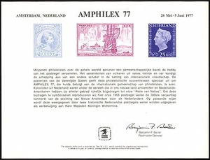1977 BEP Souvenir Card AMPHILEX Stamp Exhibition Amsterdam Netherlands - Picture 1 of 1