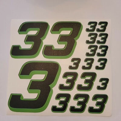 Black Carbon Fiber W/ Lime #3's Racing Vinyl Decal Sheet 1/10-1/12DEFECTIVE BOXD - Image 1 of 4