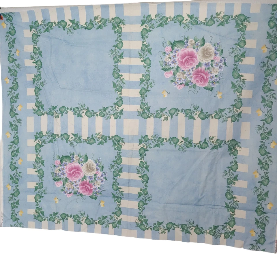 Par de paneles de almohada de tela Daisy Kingdom azul floral a rayas de hiedra dos costuras LEER Foto 1 de 4