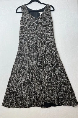 Vestido Clásico De Colección Coldwater Creek 100% Seda Negro Tostado Lunares Aline Midi Talla 8 Foto 1 de 4
