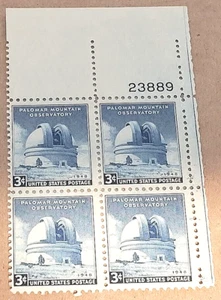 SCOTT# 966 3¢ Palomar Mountain Observatory-PLATEBLOCK-MNH/OG-UNGRADED--1948-BLUE - Picture 1 of 3