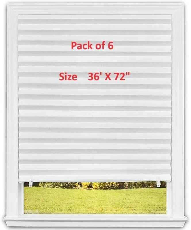 6 Pack,36" x 72” Light Filtering Pleated Paper Shades Window Blinds Sun UV Block - Image 1 of 4