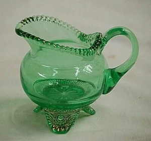 Colorado Green Depression US Glass Milk Creamer Gold Footed Beaded Rim Amy 1922 - Picture 1 of 5