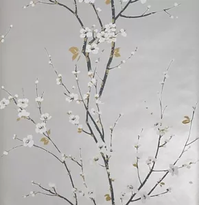 Monterey Silver metallic Mist Floral gray trees Branches white flowers Wallpaper - Picture 1 of 11