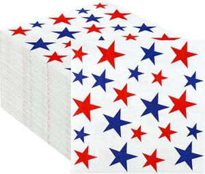 100 Pcs Patriotic Cocktail Napkins Red Blue Stars Beverage Party Napkin 3 Ply Di - Picture 1 of 12