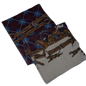 Vintage JG Hook Reversible Equestrian Plaid Scarf Maroon Blue Hunting 52” X 9.5” - Picture 1 of 10