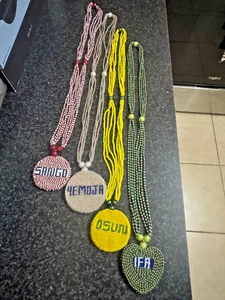 (4) Vintage Ethnic Medallion Beaded Pendant Necklace | SANGO IFA OSUN | Brazil? - Picture 1 of 14