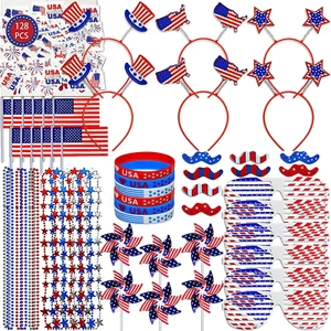 128 PCS 4Th of July Accessories Party Favors Set, Patriotic Party Supplies Decor - Picture 1 of 12