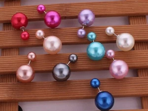 10 Pares Moda Perla Doble Lado Dos Bolas Poste Frontal y Trasero Pendientes Tachuelas - Imagen 1 de 17