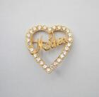 BN Vintage 1980's Gold-Tone Metal Crystal-Set Heart-Shaped 'Mother' Brooch