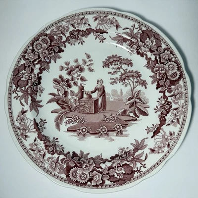 Spode Archive Collection Georgian Red England 10.5" Girl at Well Dinner Plate - Image 1 of 4