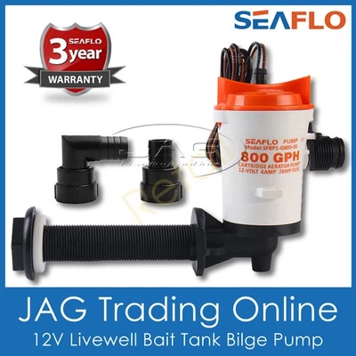 12V LIVEWELL LIVE BAIT TANK AERATOR SUBMERSIBLE CARTRIDGE BOAT BILGE PUMP 800GPH - image 1 of 4