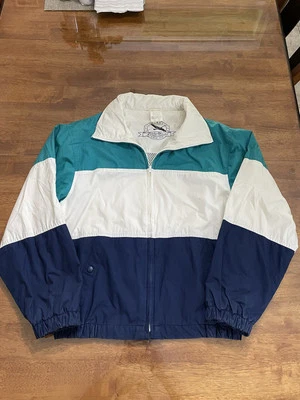 VTG 90s Eddie Bauer Colorblock Cotton Windbreaker Zip Up Jacket Medium - Image 1 of 4