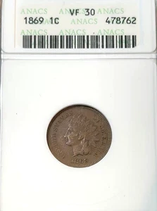1869 Indian Cent Old ANACS VF30 Super Looks XF Best Price Ebay* CHRC - Picture 1 of 4