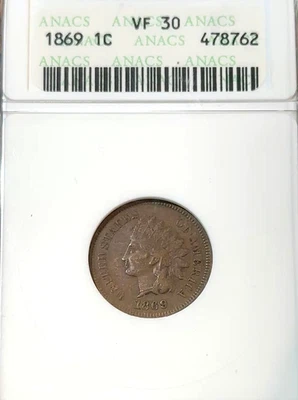 1869 Indian Cent Old ANACS VF30 Super Looks XF Best Price Ebay* CHRC - Image 1 of 4