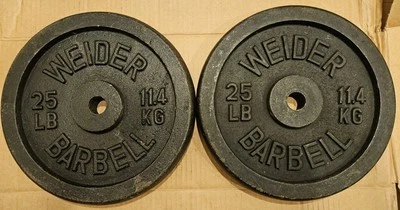 Vintage Weider Barbell Pair of Standard 25 Lb Plates 50lbs total weight - Image 1 of 4