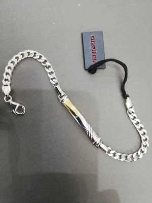Bracciale Uomo Venerio In Argento 925 E Oro 750 18K Con Piastrina Da Incisione  - Immagine 1 di 4