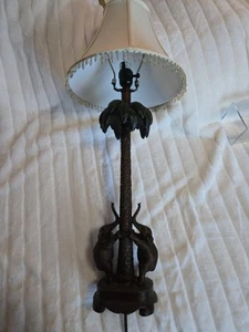 Tall Table Lamp/buffet Lamp With Palm Tree And 2 Elephants With Lampshade... - Picture 1 of 4