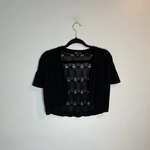 Cárdigan corto negro T/O para mujer suéter top con tejido y malla detalle trasero talla L - Imagen 1 de 5