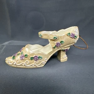 Vintage - Christmas Ornament - Victorian Style Ankle Strap Shoe - Flowers - Picture 1 of 9
