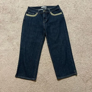 Chicos Platinum Denim Jean Capris Sz 1 (31” Waist) Embellished Pocket Trim - Picture 1 of 13