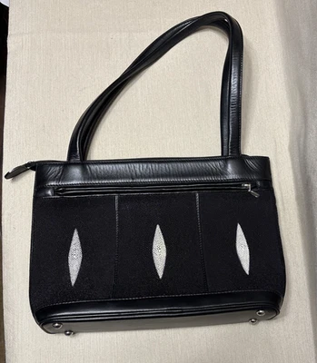 Bolso de hombro vintage genuino Stingray Australia negro blanco Foto 1 de 4