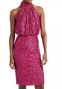 Eliza J Hot Pink Sequined Cocktail Dress Size 2 New $168 - Picture 1 of 13