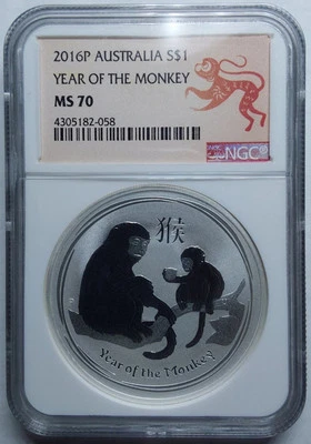 2016-P $1 Australia Year of the Monkey 1oz .999 Silver NGC MS70  - Image 1 of 4