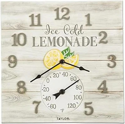 Taylor Lemonade Clock & Thermometer 14” | Indoor Outdoor Patio Garden Decor - Image 1 of 4