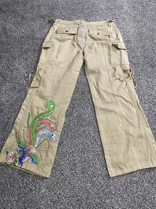 Vintage Da Nang Pants Womens 34x28 Embroidered Dragon Button Fly Y2K Cargo - Picture 1 of 15