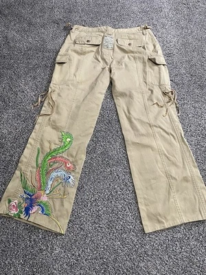 Vintage Da Nang Pants Womens 34x28  Embroidered Dragon Button Fly Y2K Cargo - Image 1 of 4