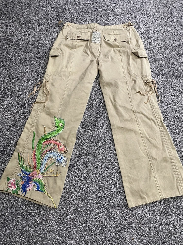 Vintage Da Nang Pants Womens 34x28  Embroidered Dragon Button Fly Y2K Cargo - Image 1 of 4
