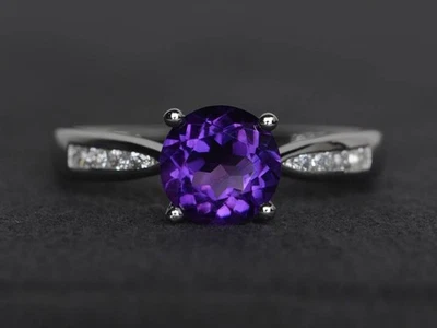 925 Sterling Silver Purple Amethyst Women Minimal Ring US Duty Free - Image 1 of 4