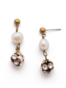 1.3/8" Long Rocky Beach Collection  Pearl, Clear AB Crystal Earrings By Sorrelli - Picture 1 of 4