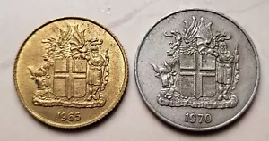 🧭 🇮🇸 ICELAND 1 & 10 Crown coins. High grade! - Picture 1 of 2