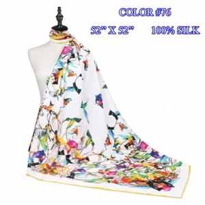 100% Pure Mulberry Silk Women Large  Scarf Shawl Animal Print Style 52'' X 52'' - Picture 1 of 31