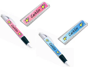 PERSONALISIERTER INDIVIDUELLER NAME (Jungen oder Mädchen) Stift/Lineal Set Schreibwaren-Schule/Kinder - Bild 1 von 3