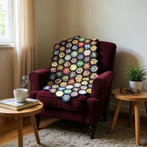 Vtg Hand Made Knit Throw Blanket 33 x 64 Crochet Granny Afghan Cottagecore Decor - Picture 1 of 7