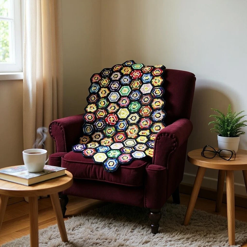 Vtg Hand Made Knit Throw Blanket 33 x 64 Crochet Granny Afghan Cottagecore Decor - Image 1 of 4