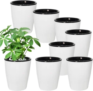 8 Pack 4 Inch Self Watering Plastic Planter with Inner Pot White Flower Plant Po - Picture 1 of 12