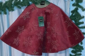 NEW House Garden Red 52" Tree Skirt embroidered silver snow Flakes Vintage Look - Picture 1 of 7