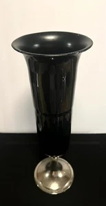 Black Tall Trumpet Acrylic Pedestal Glass Vase - Picture 1 of 14