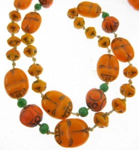 46" Neiger Brothers Vintage Egyptian Revival Scarab Beetle Necklace Czech Glass - Picture 1 of 6