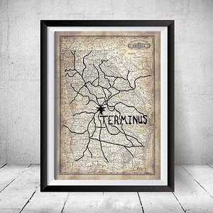 Réplica enmarcada de The Walking Dead mapa terminal utilería regalo estampado decoración Daryl Negan - Imagen 1 de 3