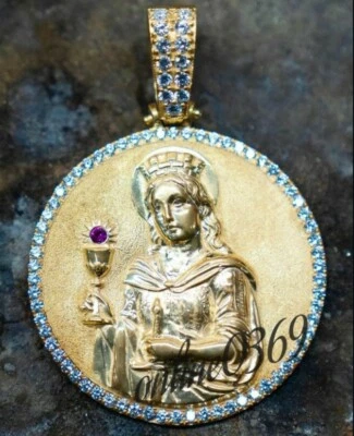 Colgante de Santa Bárbara personalizado para hombre enchapado en oro amarillo de 14 k en plata 925 Foto 1 de 4