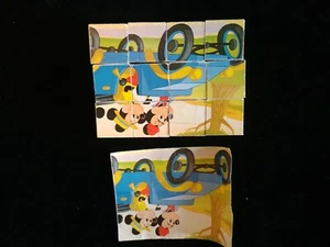 Vtg Disney 12 Block Puzzle 6 Sided Wood Mickey, Pigs, Donald, Robin, Hiawatha - Picture 1 of 12