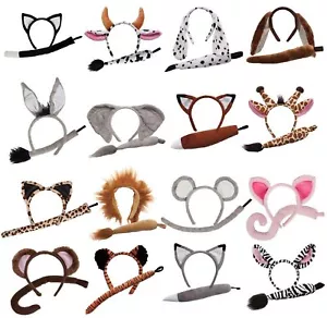 Animal Ears Headband and Tail Set Adults Child Fancy Dress Costume Accessory - Picture 1 of 17